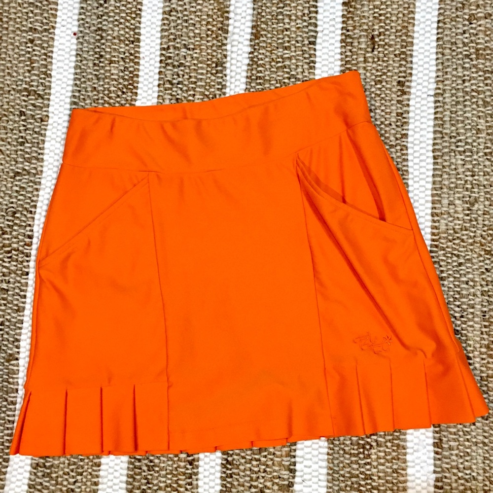 Tzu Tzu athletic tennis skirt orange ruffles yoga gym athleisure sports …
